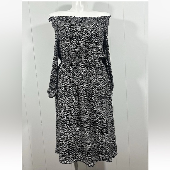 NWT Talbots Women's Sz L Off The Shoulder Long Sleeve Elastic Waist Midi Dress - Picture 1 of 12